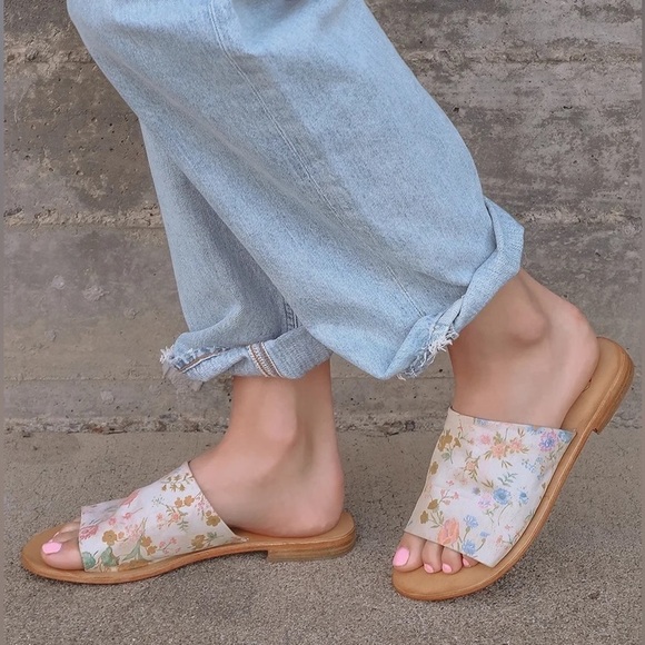 Free People | Vicente Slide Sandals In Natural Floral Size 10 NEW - Picture 2 of 8
